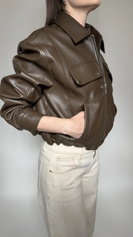 Čokoládová koženková bunda – BROWN