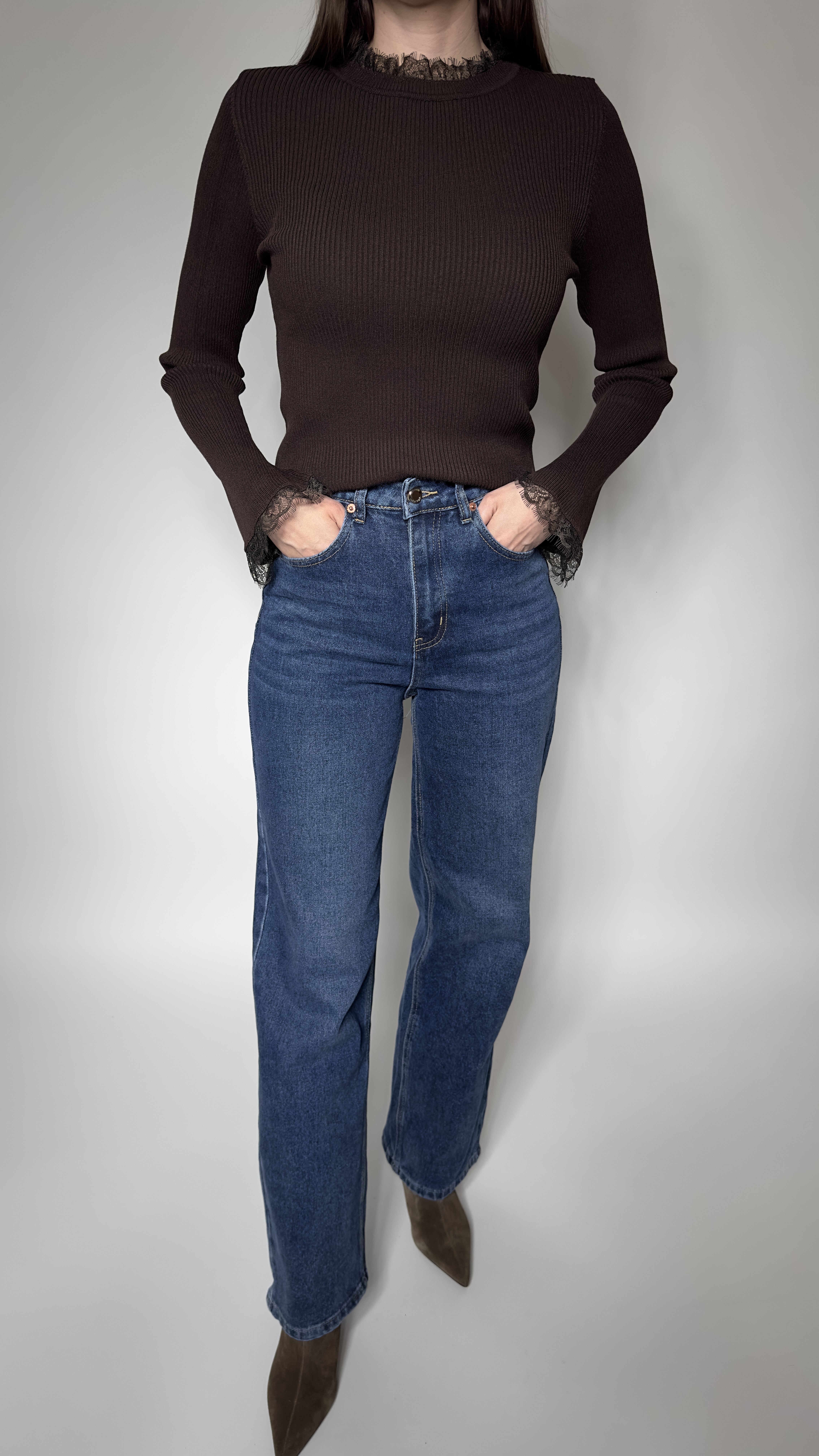 Modré džíny Wide leg s šátkem – MONDAY