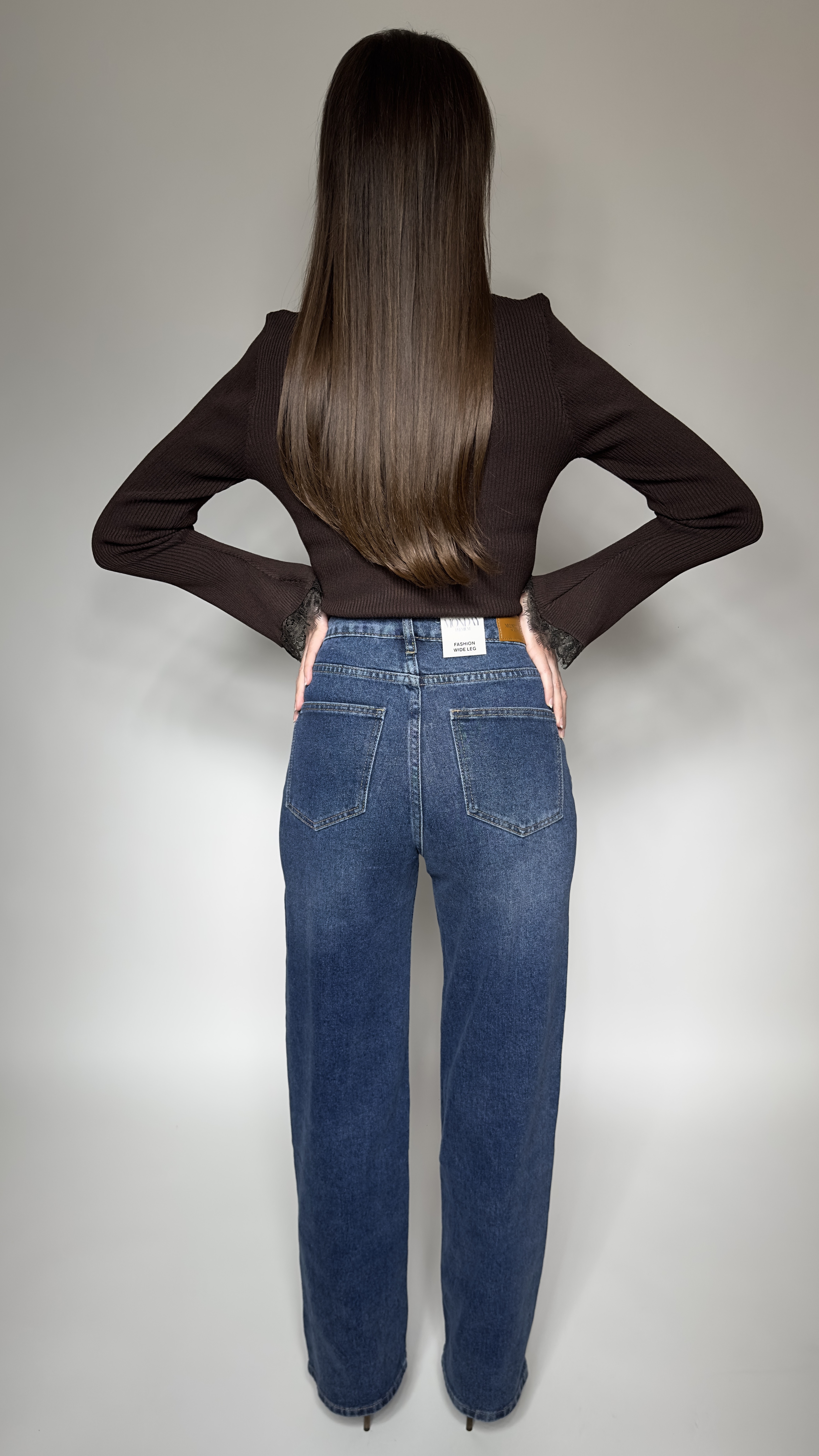 Modré džíny Wide leg s šátkem – MONDAY
