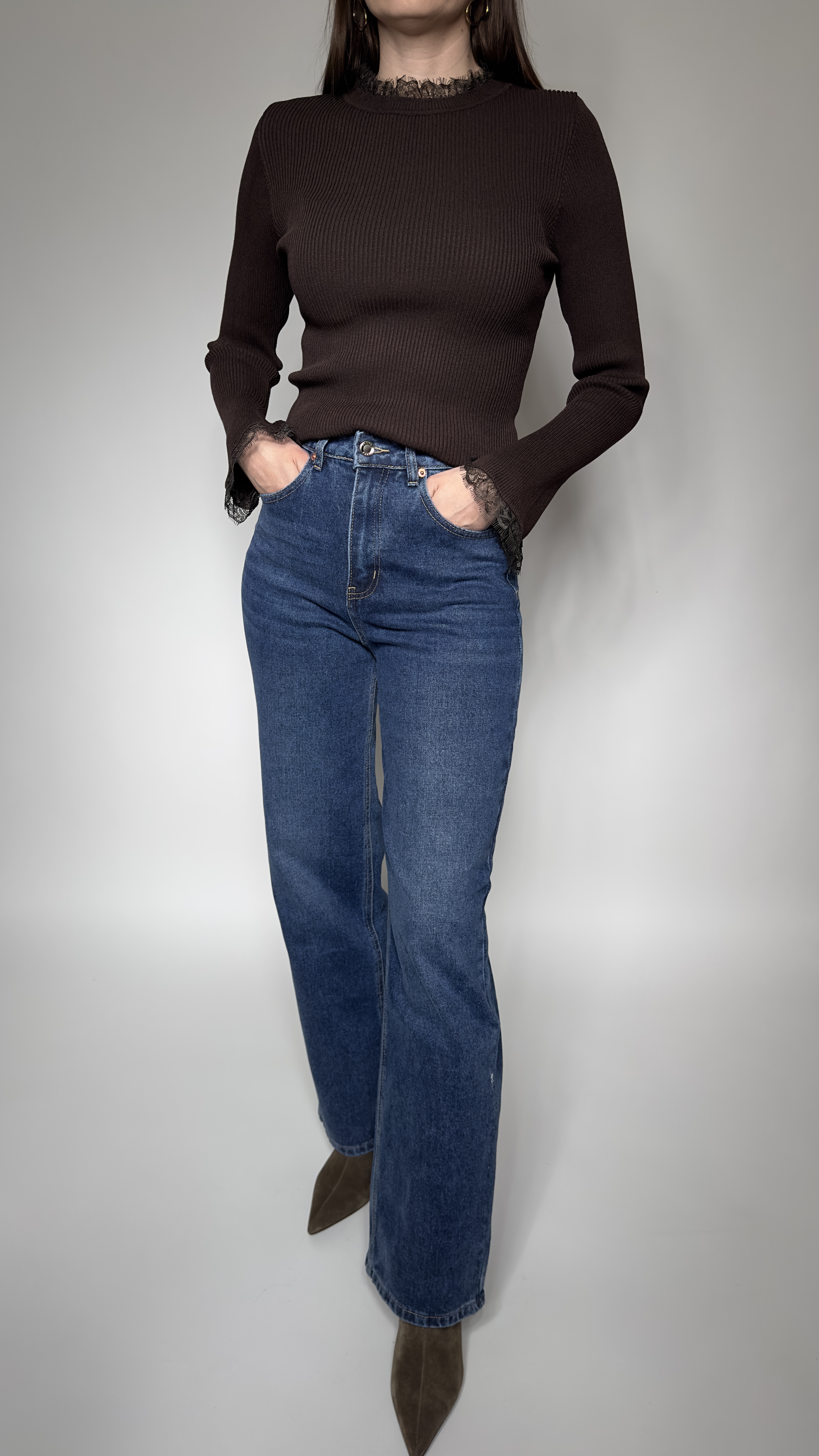 Modré džíny Wide leg s šátkem – MONDAY