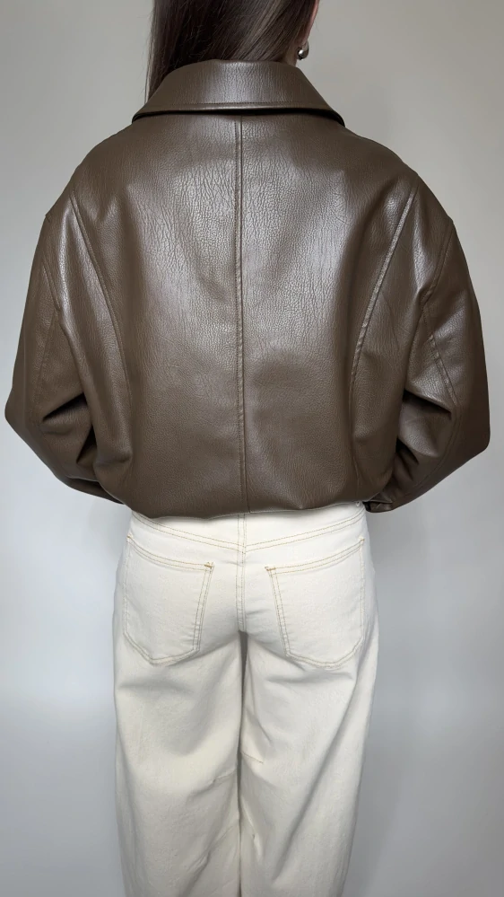 Čokoládová koženková bunda – BROWN