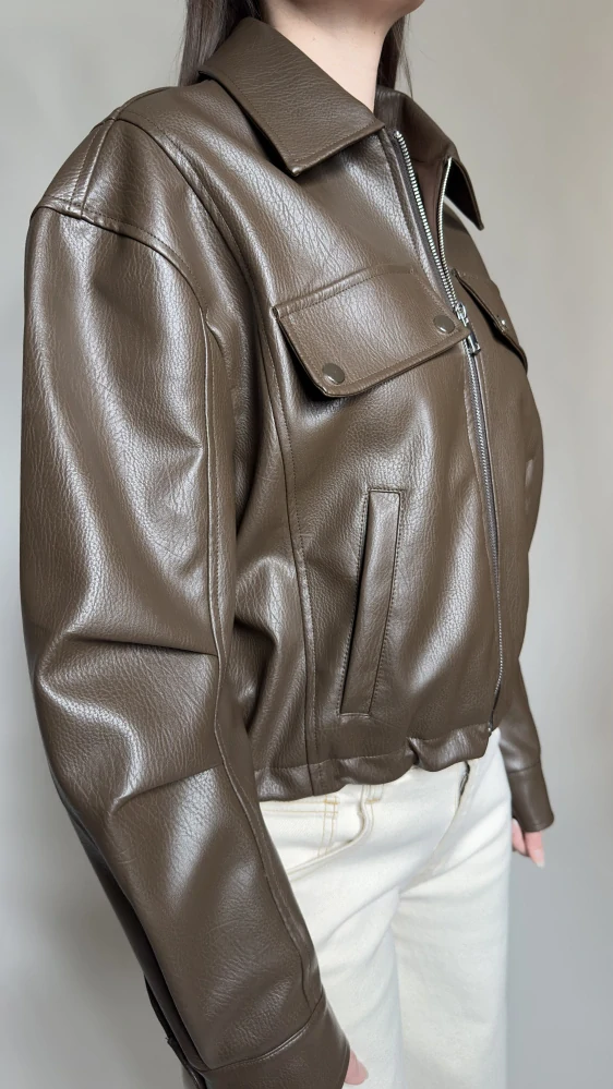 Čokoládová koženková bunda – BROWN