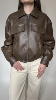 Čokoládová koženková bunda – BROWN